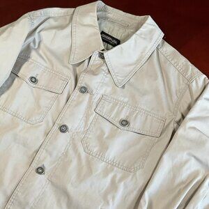VTG Mens MightyMac Ponderable Light Khaki Button-Up Utility Jacket (Large)